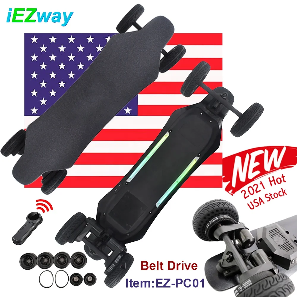 2021 iEZway USA Warehouse Alibaba Amazon Drop Shipping Dual Belt Drive 4 wheel Electronic Skate Board Electric Skateboard