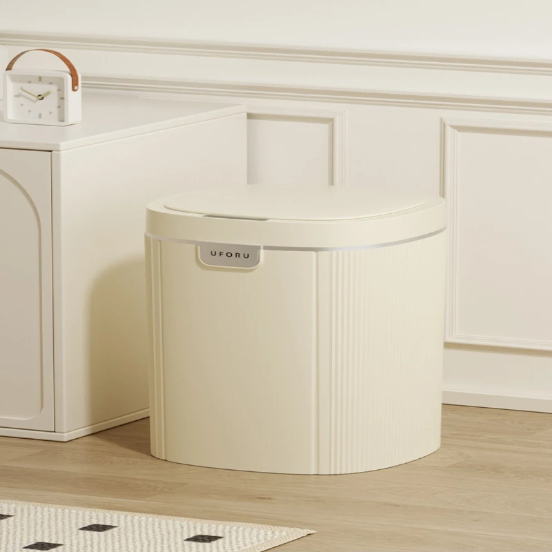 

Exudes Light Luxury Waste Bins High-end Feel Large-capacity Smart Sensor Waste Bins Cream Style No Need Room Home Basurero JTW