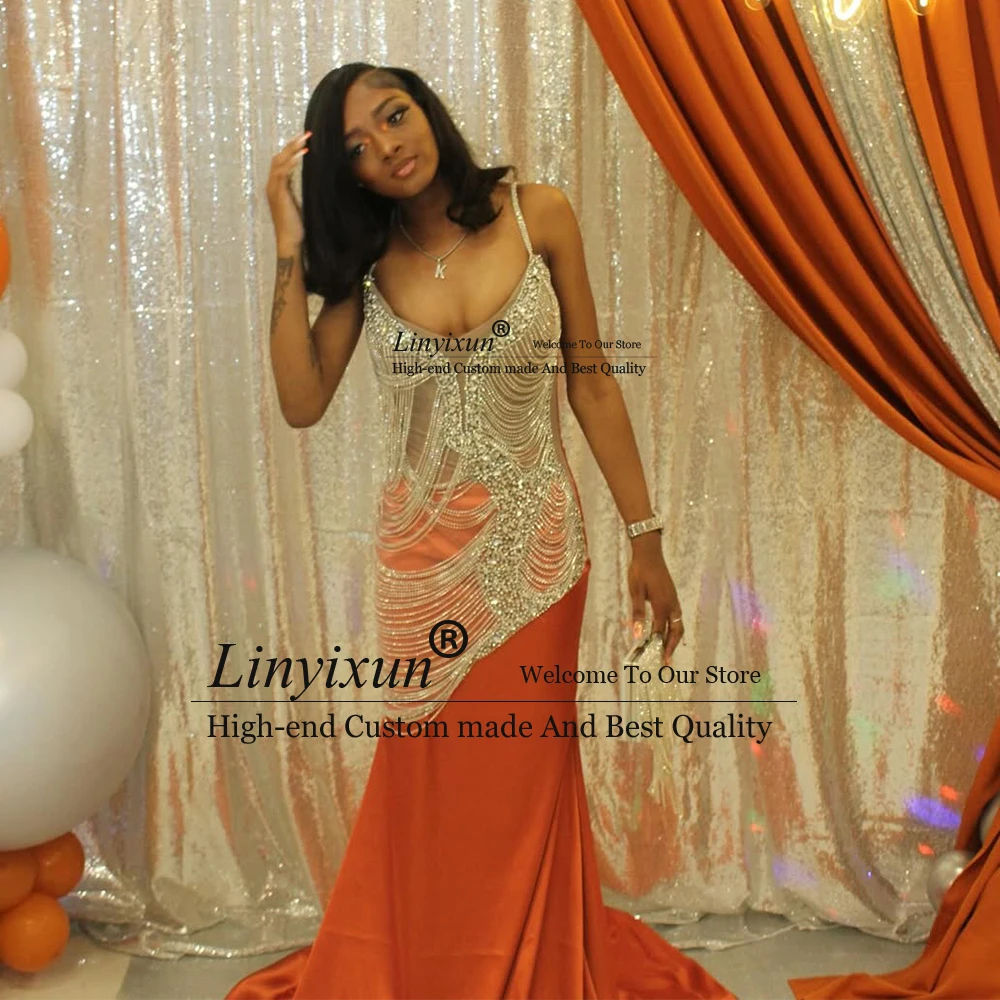 여성을위한 섹시한 빛나는 다이아몬드 댄스 파티 드레스 환상 인어 저녁 파티 가운 맞춤형 코트 기차 vestidos de gala