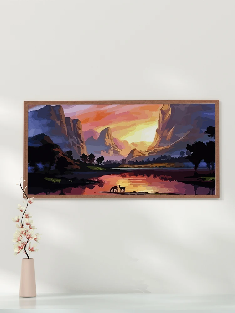 CHENISTORY – peinture sur toile avec les chiffres, paysage de coucher de soleil, calligraphie, Art mural, pour décoration de maison, 60x75cm