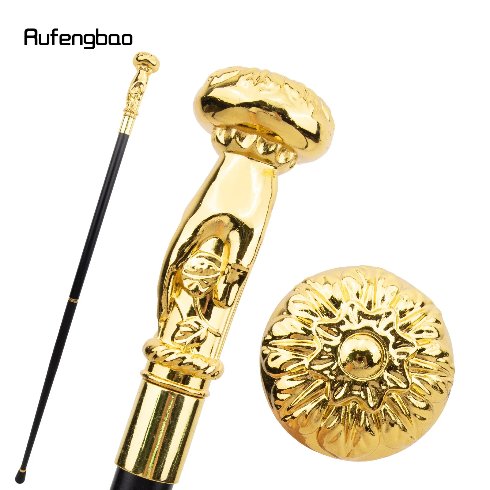 Golden Hand Hold Flower Luxury Fashion Walking Stick for Party Decorative Cane Elegant Crosier Knob Walking Stick 93cm