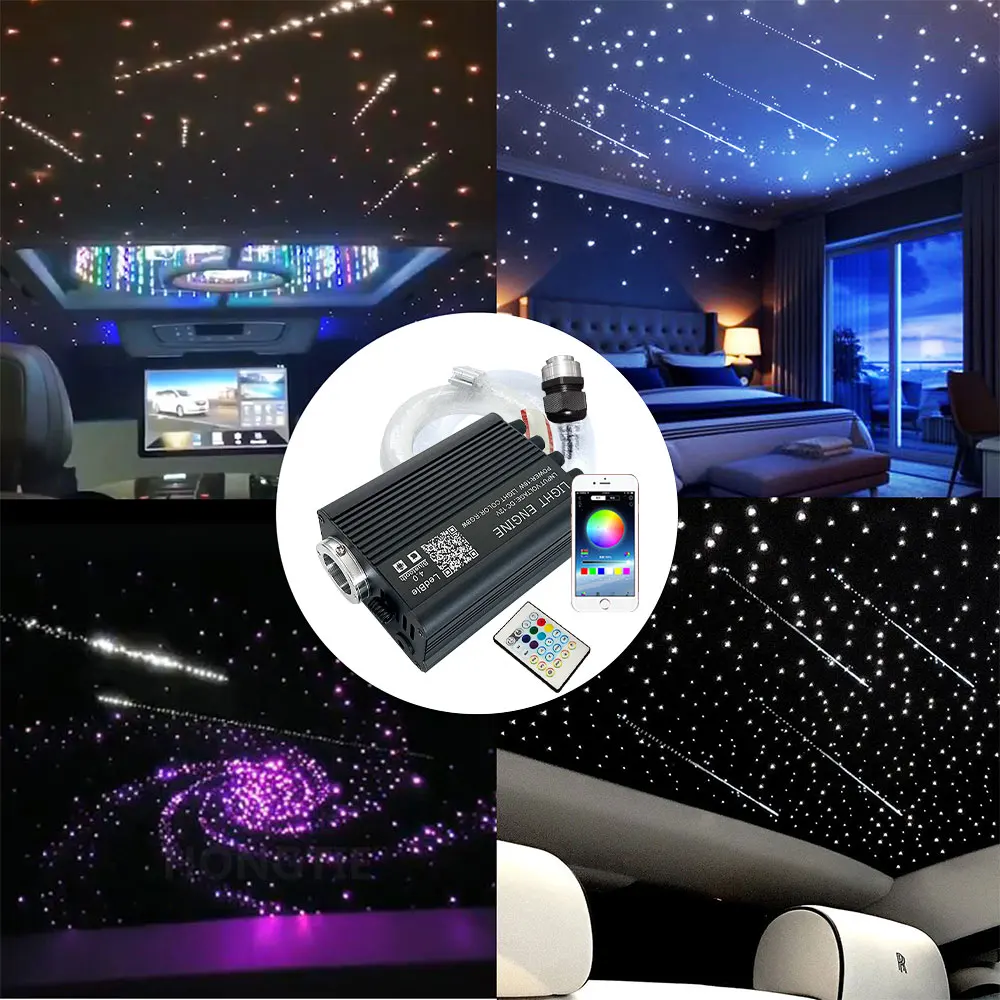 Car Fiber Optic Light 16W Twinkle RGBW LED Starry Sky Flashing Fiber Optic Lamp Star Ceiling Lamp Kit Smart APP, Remote Control