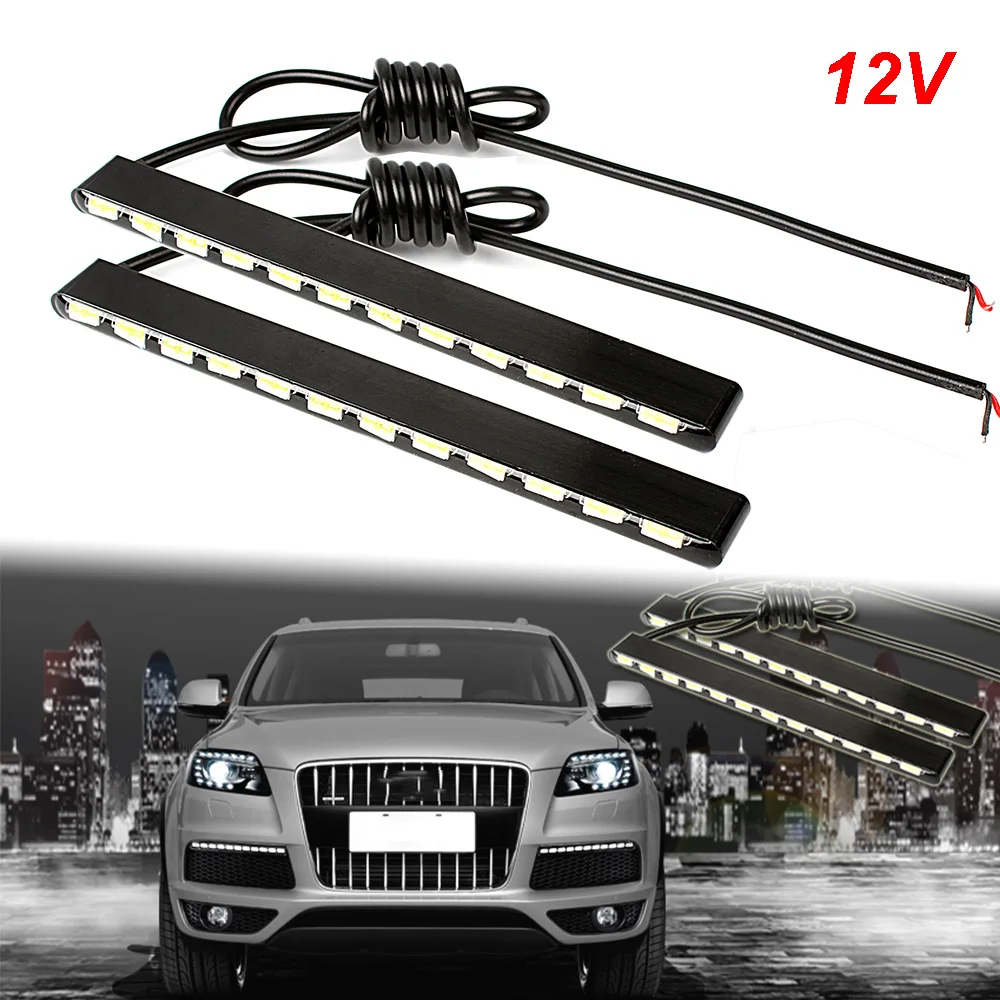 กันน้ำไฟวิ่งกลางวัน2Pcs Daylight 12แหล่งกำเนิดแสงLed SMDรถLed StripอลูมิเนียมรถDRL 7030