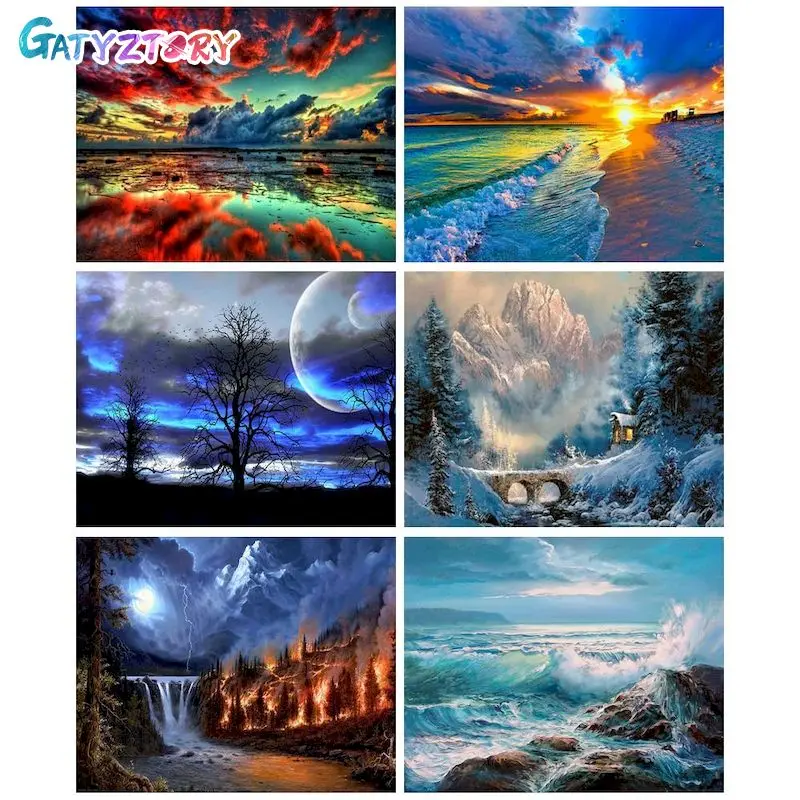 

GATYZTORY Diamond Embroidery Landscape Sunset Full Drill Diamond Painting Cross Stitch Scenery Diamond Mosaic Rhinestone Picture