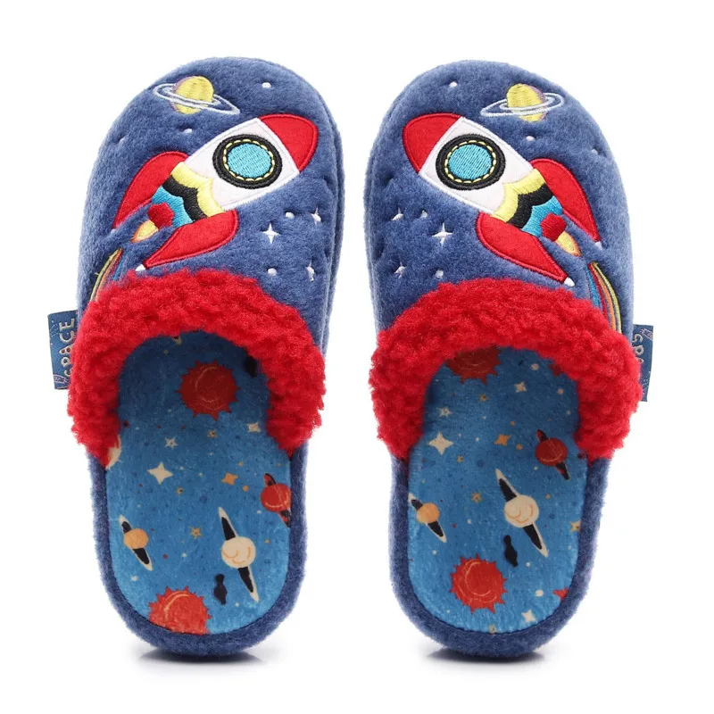 Winter Rocket Embroidery Children Slippers Cartoon Plush Warm Boys Girls Home Shoes High Quality Anti Slip Kids Slippers