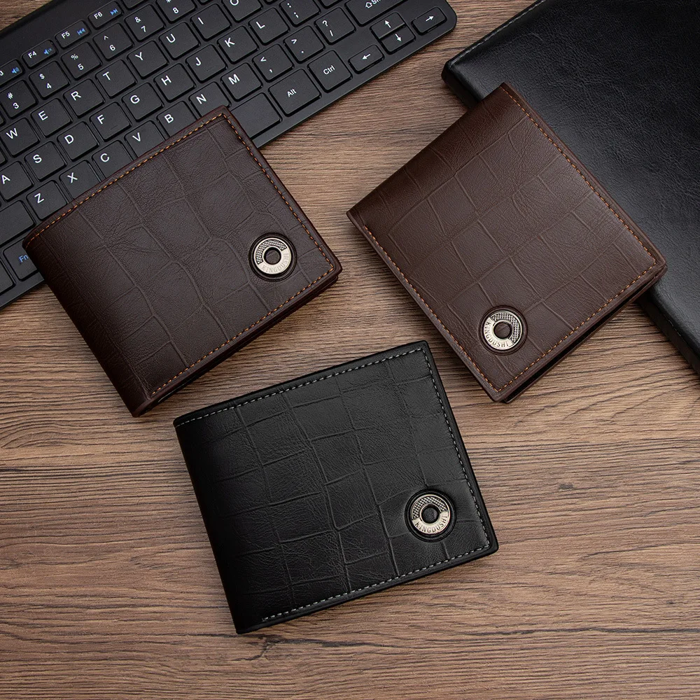Men's short wallet simple crocodile print wallet change light business wallet matching gift box