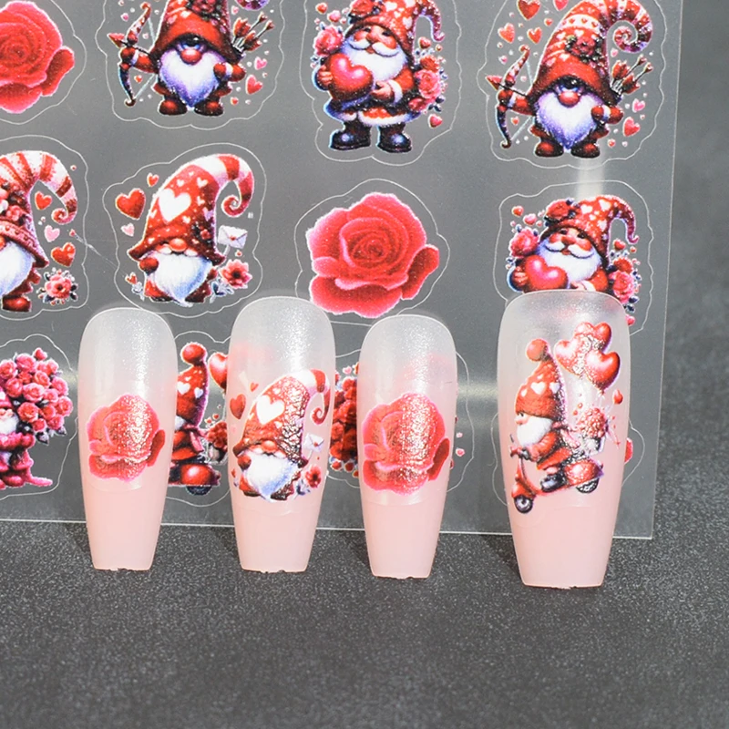 1PCS Valentine's Day Heart Splicing Nail sticker Red Heart Flower Nail Decoration Decal stick Heart Balloon 3D Self-adhesive nai