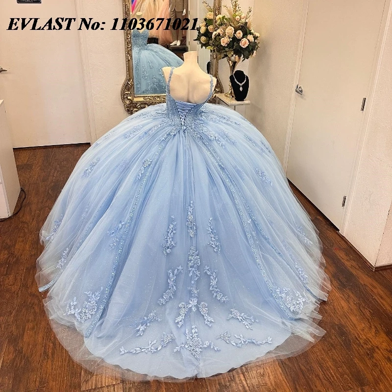 EVLAST-Robe de Rhscintillante bleu ciel, corset en cristal perlé, robe de Rh, dentelle appliquée, Sweet 16, SQ549