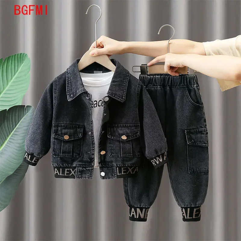 Spring Denim Coat Children\'s Clothing Autumn Kids Clothes Boys Outerwear Blue / Black Baby Jacket Pant Sets Two-piece Set 2-9Y