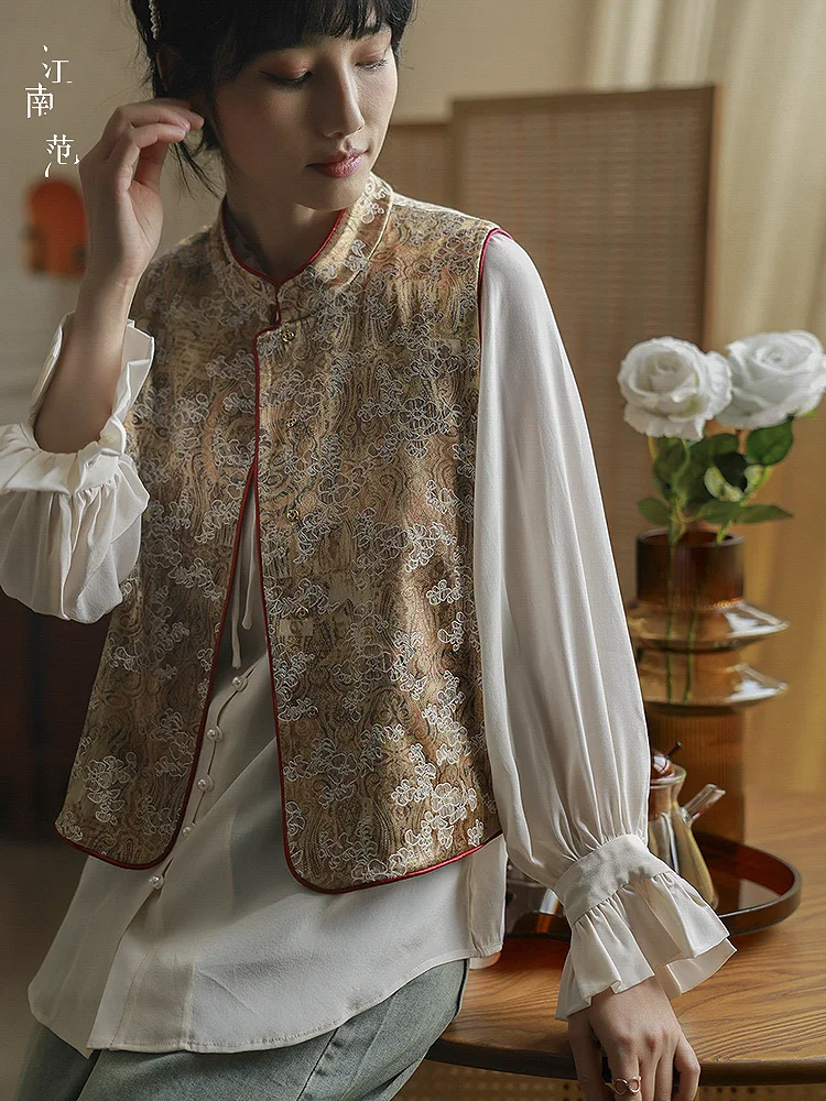 

Jiangnan Sle New Chinese Improved Tang Costume Top Vest Early Spring Vintage National Faion Versatile Open Cardigan Coat