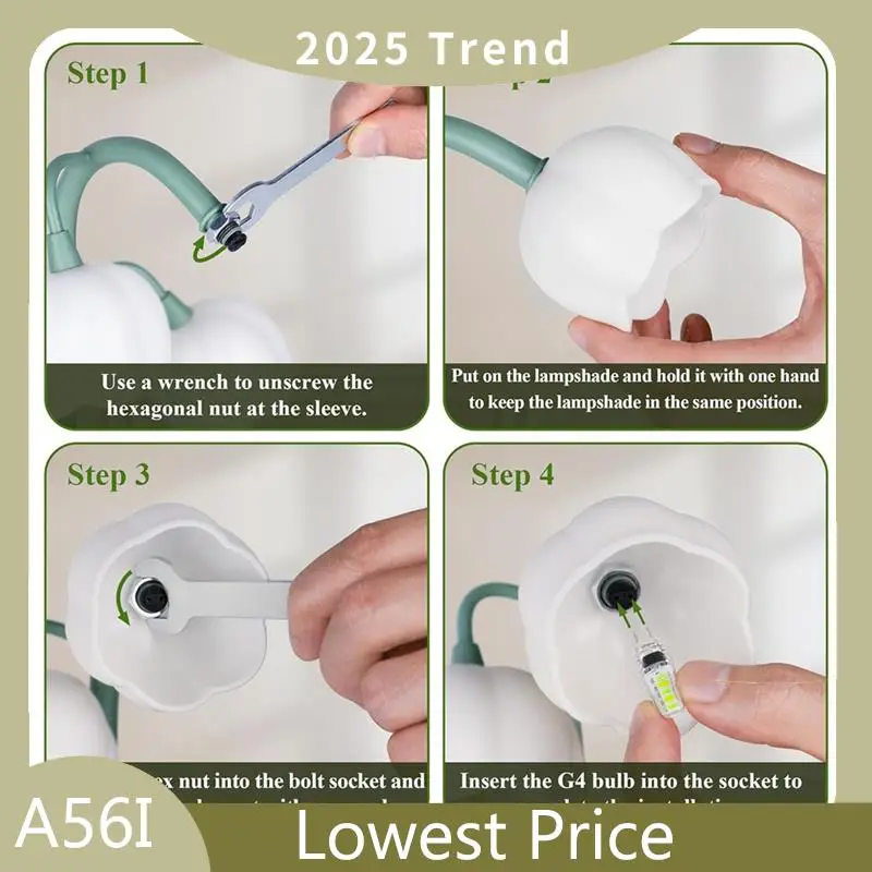 ABDD Vintage Flower Table Lamp For Home, 5 Lily Of The Valley Bedside Lamps 3 Color Modes Nightstand Lamp For Bedroom US Plug