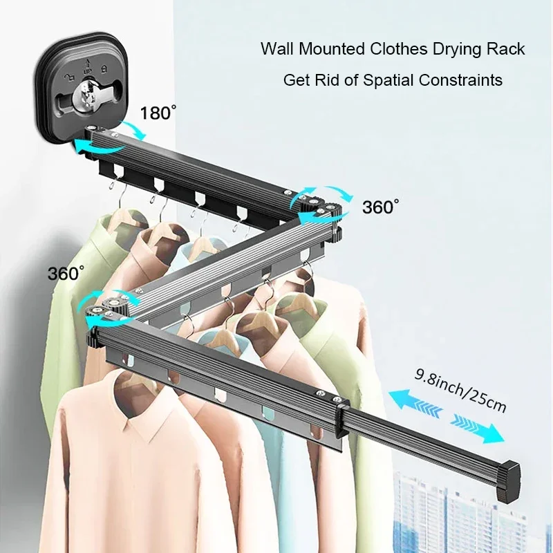 Suction Folding Clothes Drying Rack Indoor Household Balcony Non-Punching Clothes Drying Rod Telescopic Clothes Drying Rod