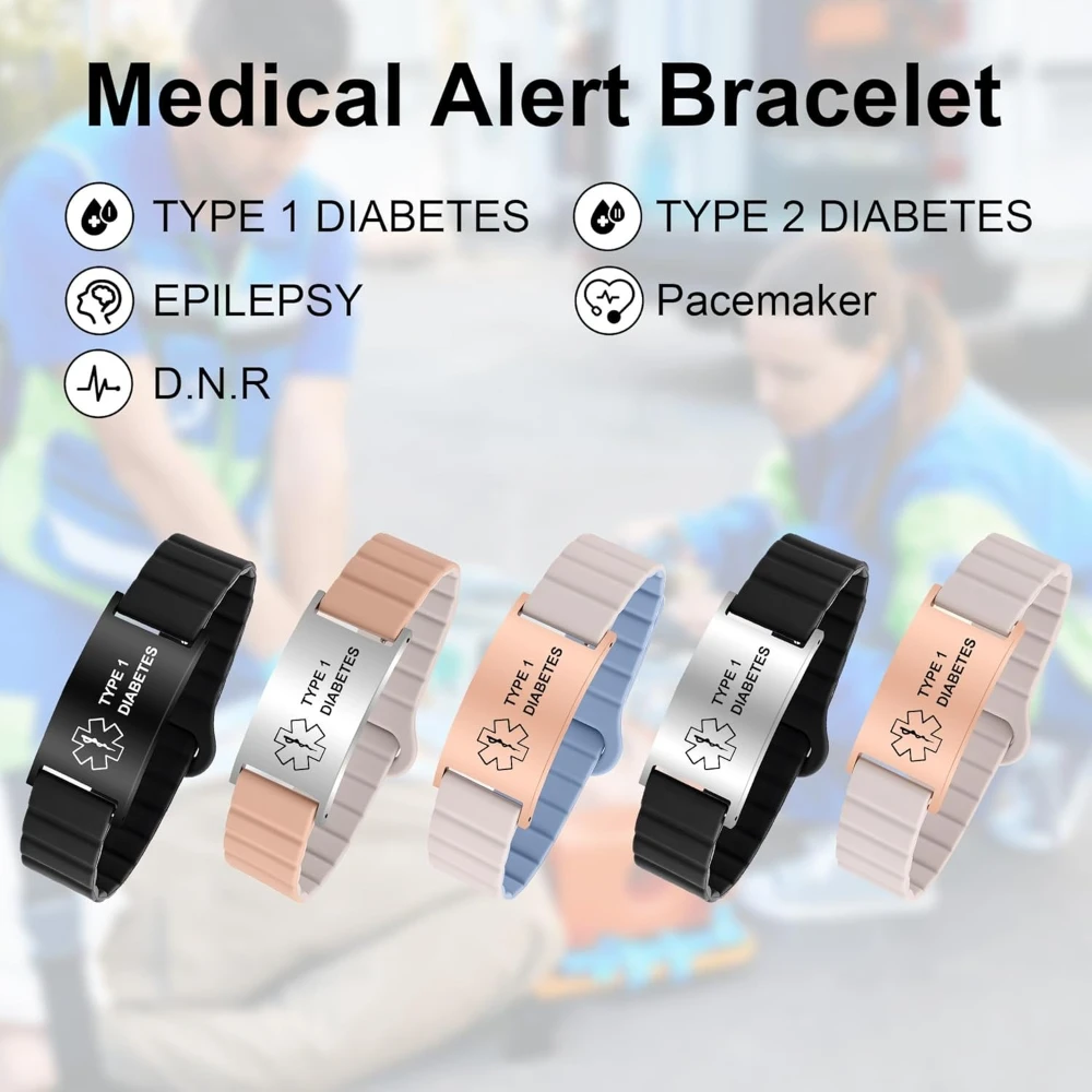 Customizable male and female medical alarm bracelet diabetes D.N.R epilepsy adjustable waterproof medical alarm ID wrist strap view 2