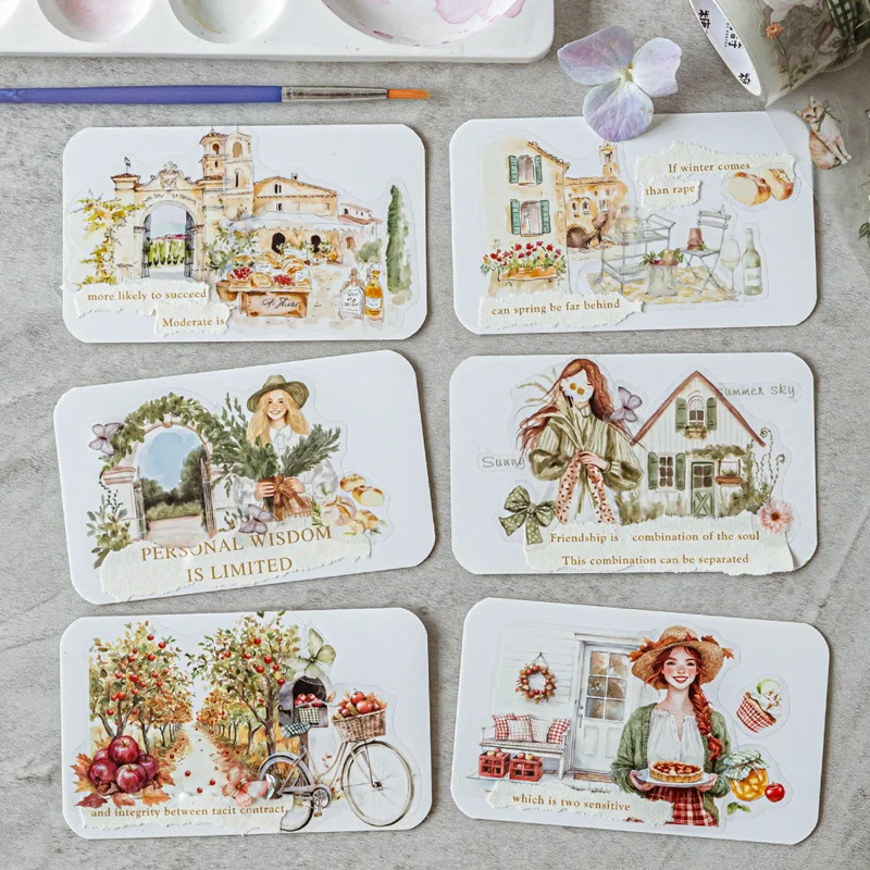 Mr. Paper's Scenery Cutting PET Tape 1 Roll Rural Girl Sunset Field Masking Tape Handbook Home Decoration Gift for Friends