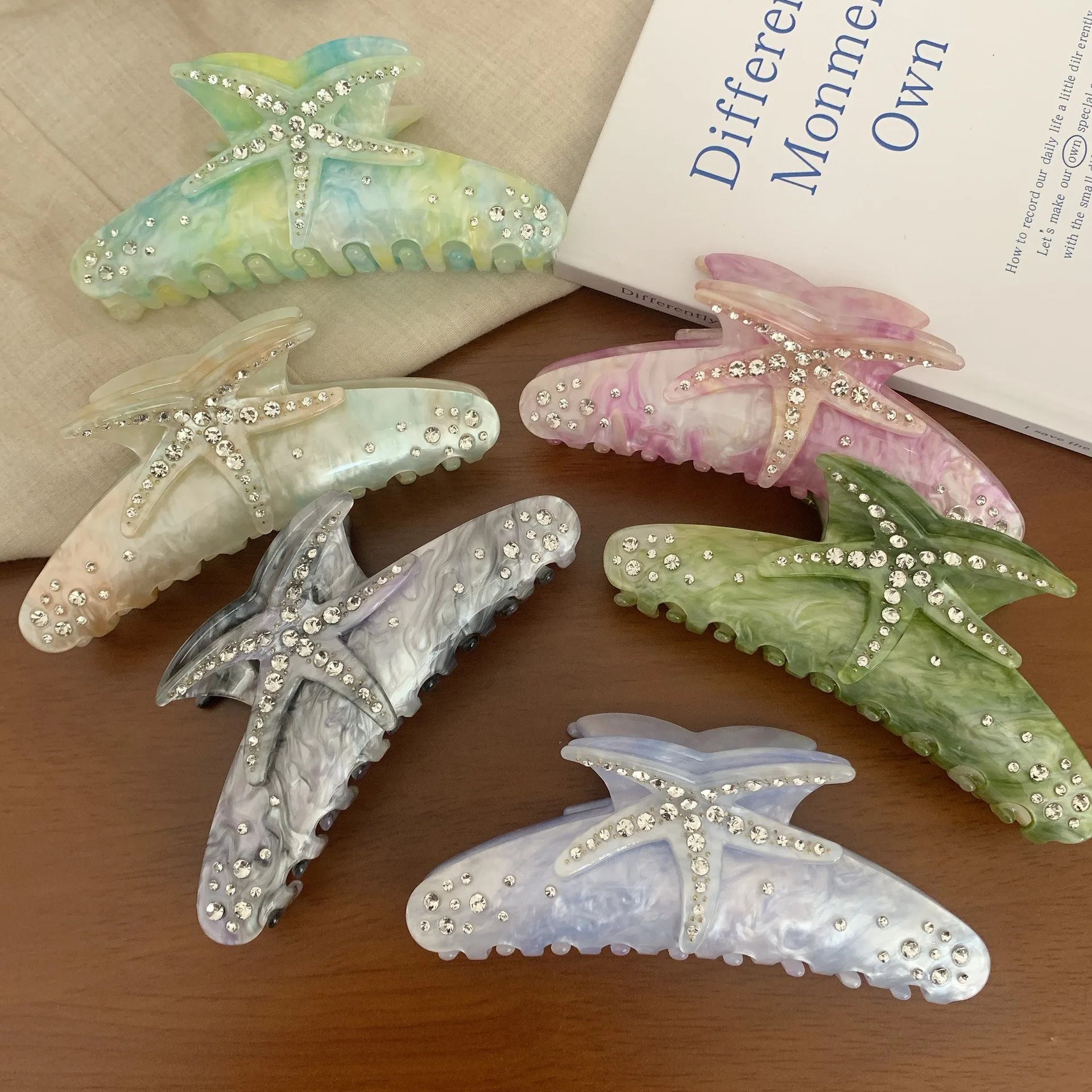 Oversize Starfish Acetate Rhinestone Gradient Hair Clip Claw For Women Jewelry Ponytail Crab Clamp Hair Accessories Tool Gifts