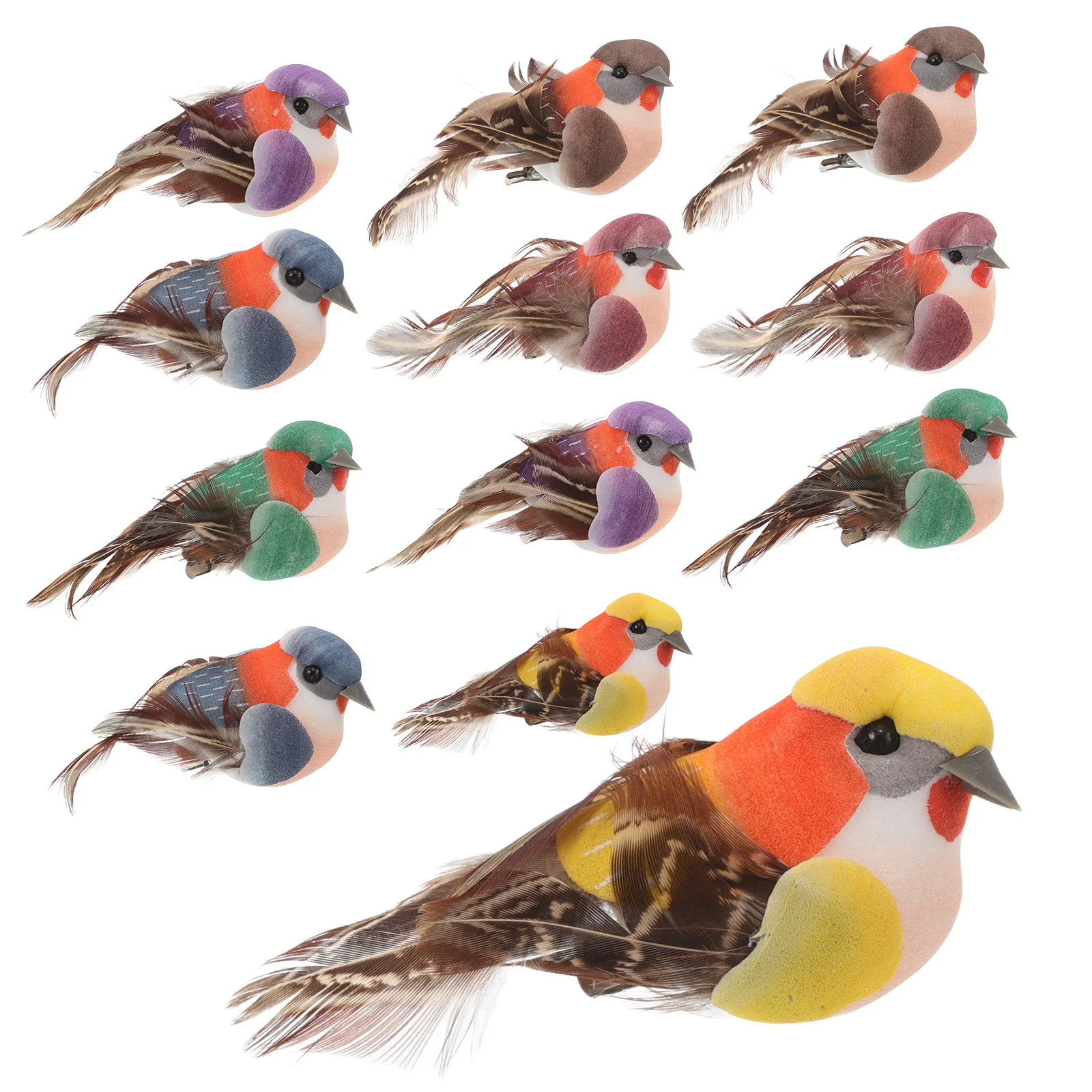 

12Pcs Artificial Birds Realistic Color Plume Foam Clips Small Fake Birds for Crafts Party Home Garden Decor Bird Decorations