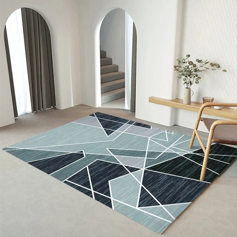 Architectural Geometric Rug in Blue Gray Tones Modern Decorative Carpet To Enhance Living Room Sophistication