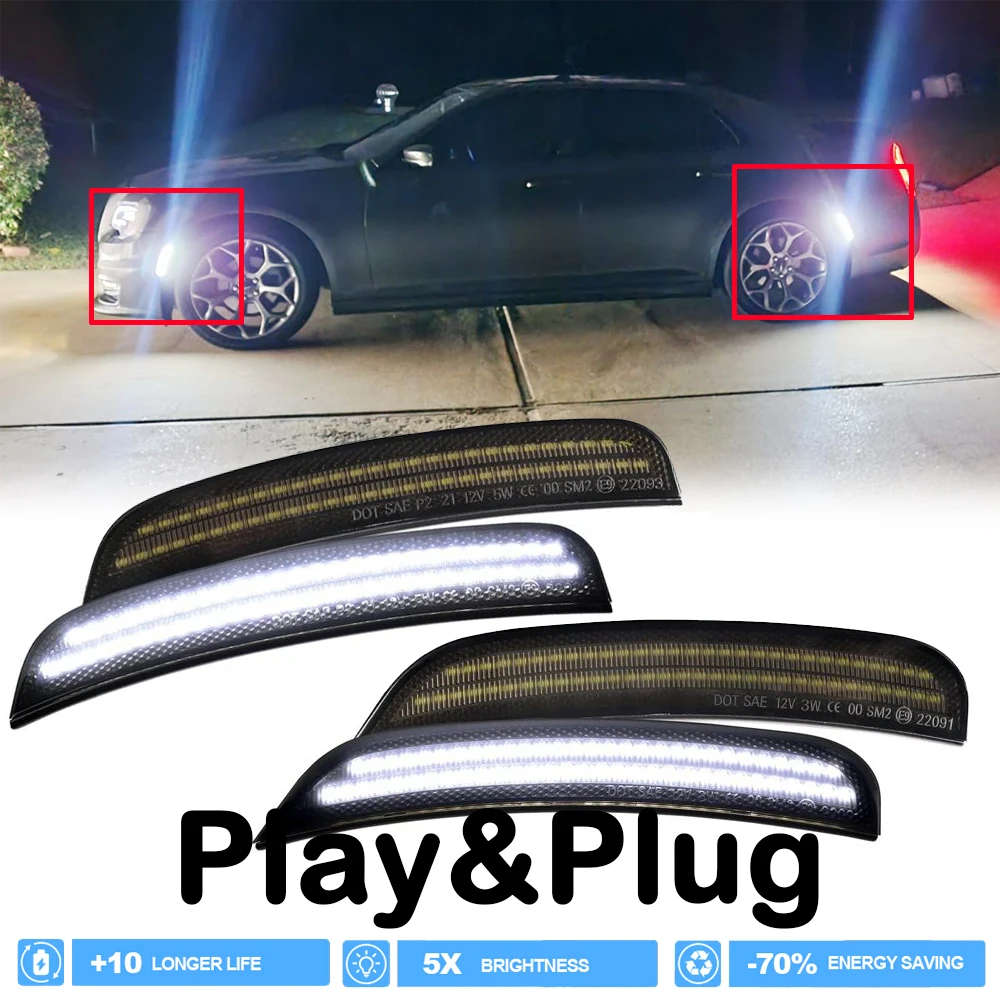 

Replace White LED Front Rear Turn Signal Light for Chrysler 300 2015-2023 Car Side Marker Indicator Reflector Warning Lamp