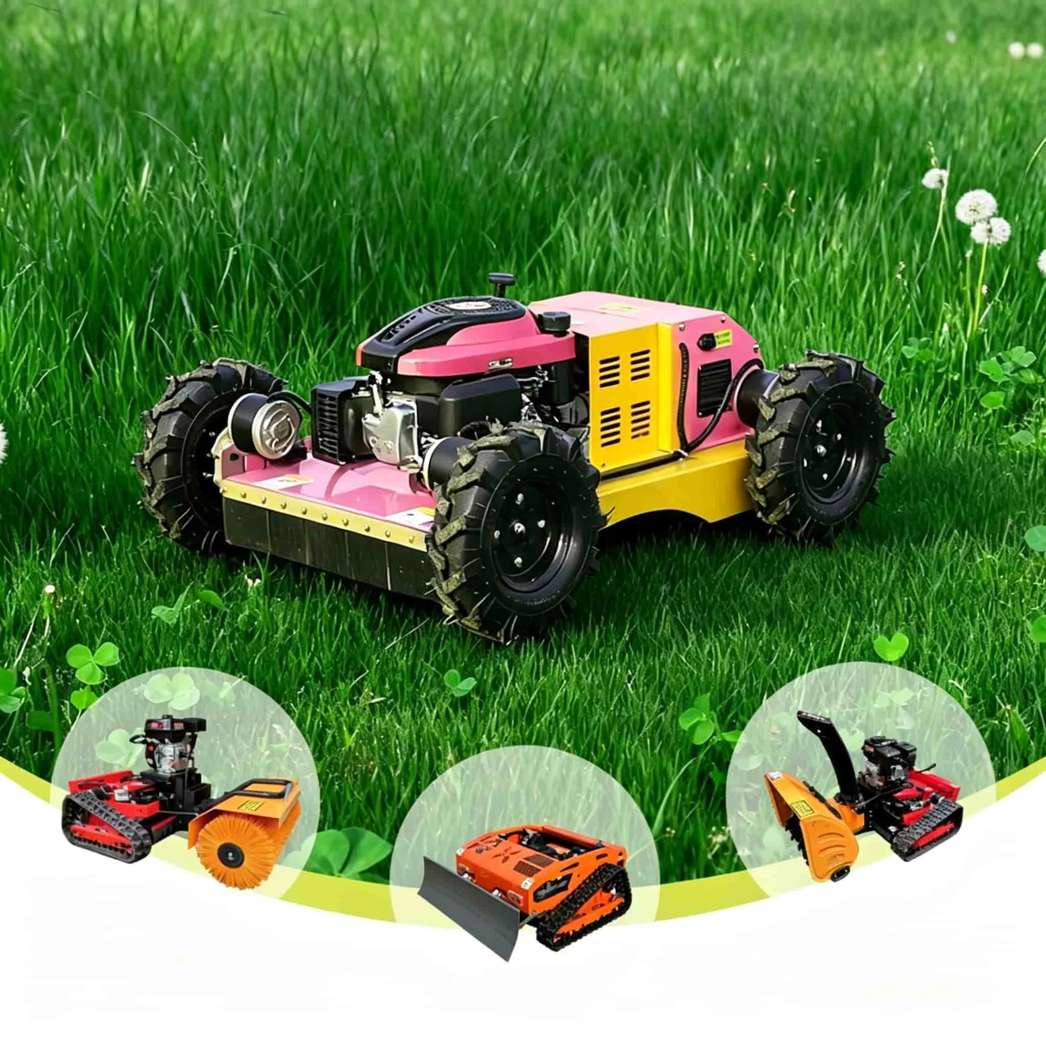 SH-L500S Gas Wheeled Remote Control Lawn Mower All Terrain 4WD Robot Grass Cutter With High-Quality Tires & Precision Cutting