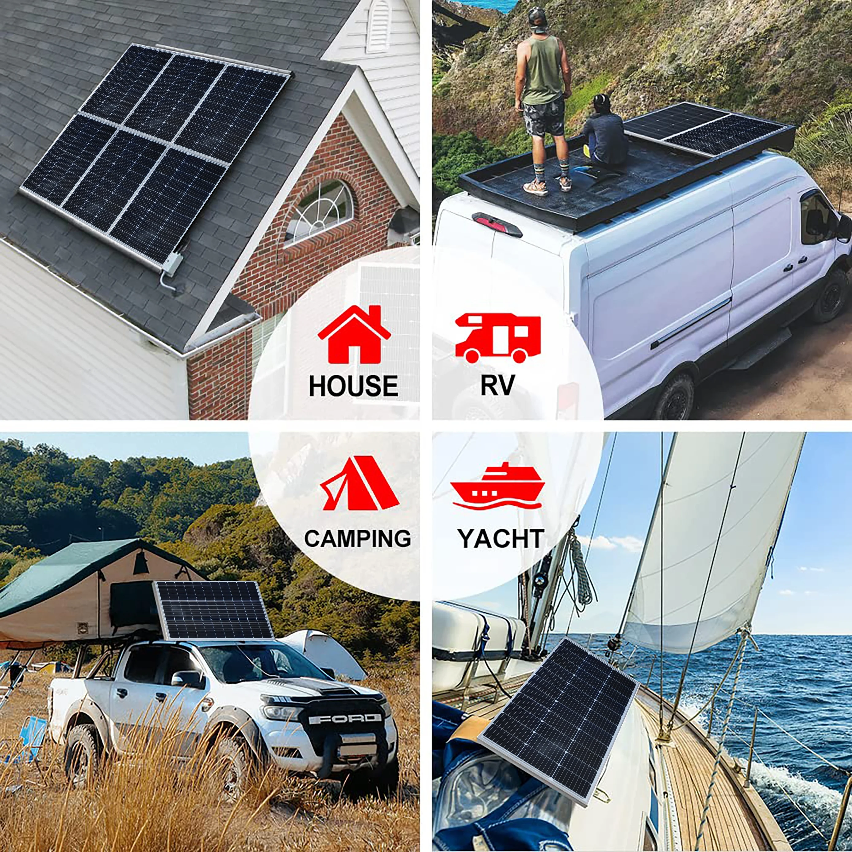 Image 7: Panneau solaire 100W 12V avec câble d'extension de 5m, module haute efficacité pour camping-car, camping, caravane, abri de jardin, bateau