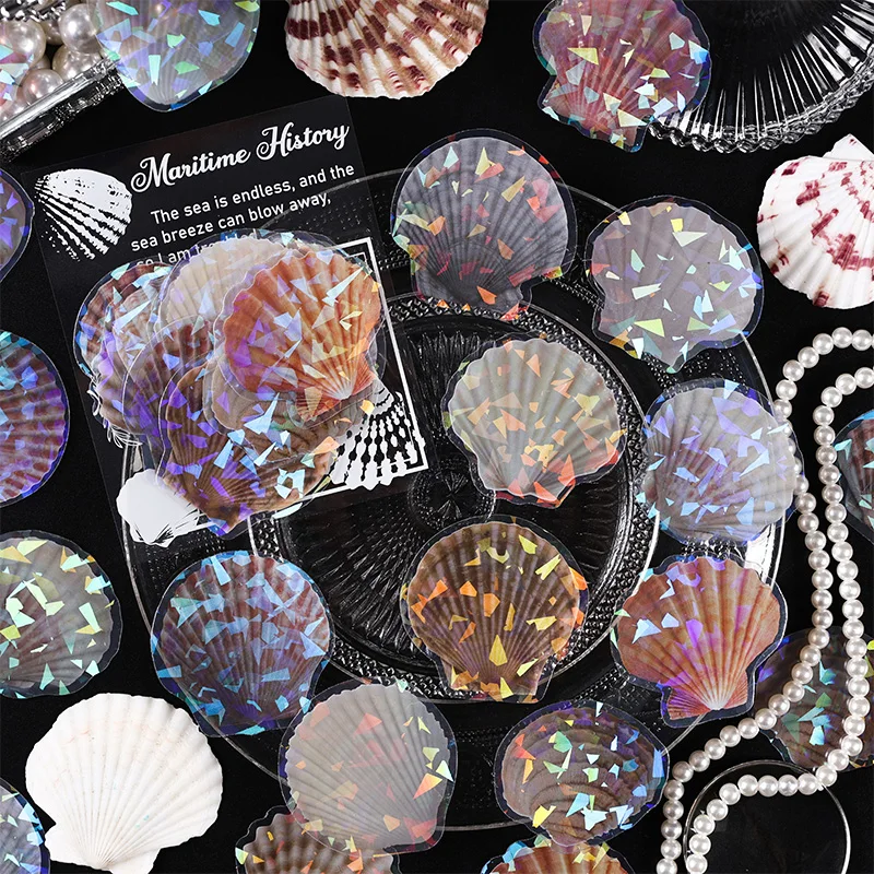 45 pcs/pack Pearl Sea shell PET Stickers Adhesive Materials DIY Scrapbooking Decor Junk Journal Collage Stationery Diary Sticker