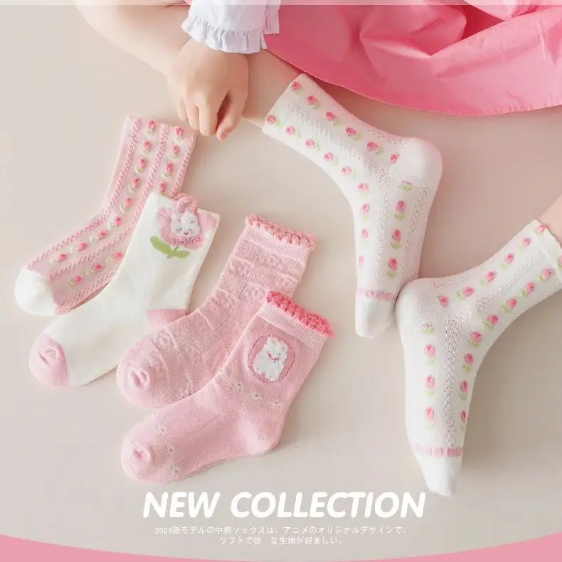 Baby Socks Pink Cotton Socks Cartoon Animals Nice Socks Spring Autumn Girls Socks Mid Calf Length