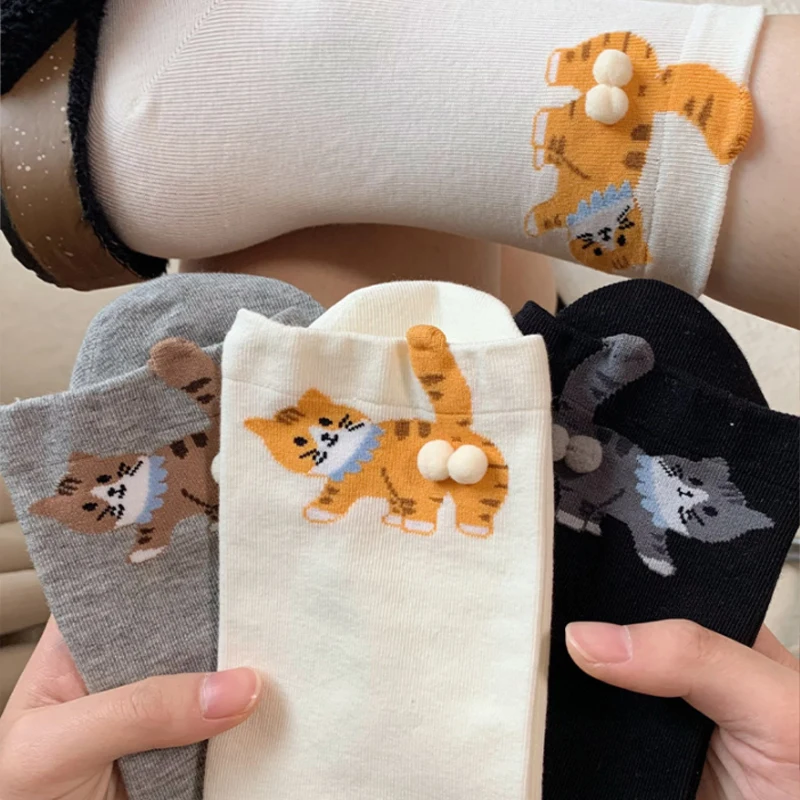 

New 3D Cat Socks with Balls Cute Funny Hilarious Novelty Comfortable Cotton Cat Socks for Women Men Halloween Christmas Gift