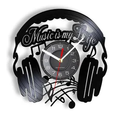 Music Is My Life Music Inspirational Quote Home Decor Music Headphone Wall Clock Rock n Roll Vintage Vinyl Record Wall Clock