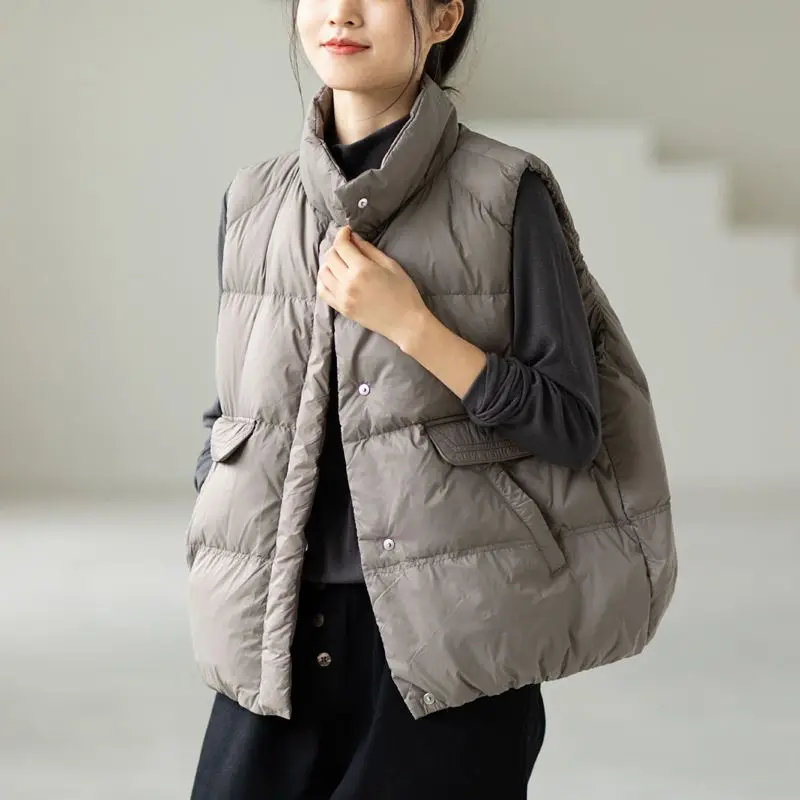 Outono e inverno novo colete feminino para baixo colete sem mangas com gola
