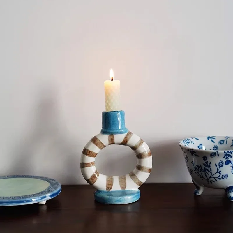 Nordic hand-painted creative candlestick,ceramic candle holder,aromatherapy candle container for home decor candlelight dinner