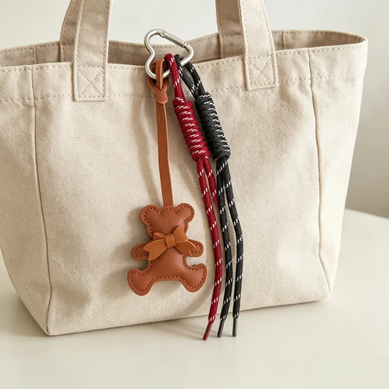 1 Piece PU Leather Bear Keychain Braided Rope Backpack Pendant Ornament For Phone Bag Hanging Accessories Decoration Charm