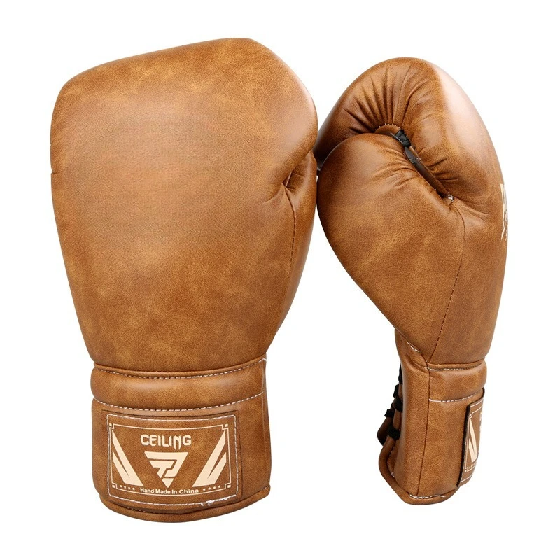 

Vintage Lace-Up Boxing Gloves Microfiber Leather Adult Sanda Gloves Fight Fighting Sandbag Training Gloves