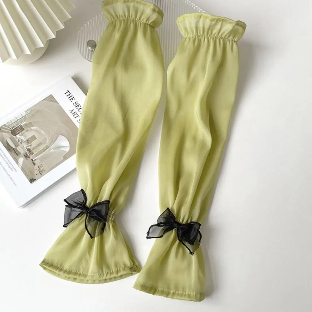 Fashion Sun Protection Long Arm Sleeves Fingerless Nylon Bow Ice Silk Sleeve Arm Covers Hand Sleeves Summer Arm Warmers Sports