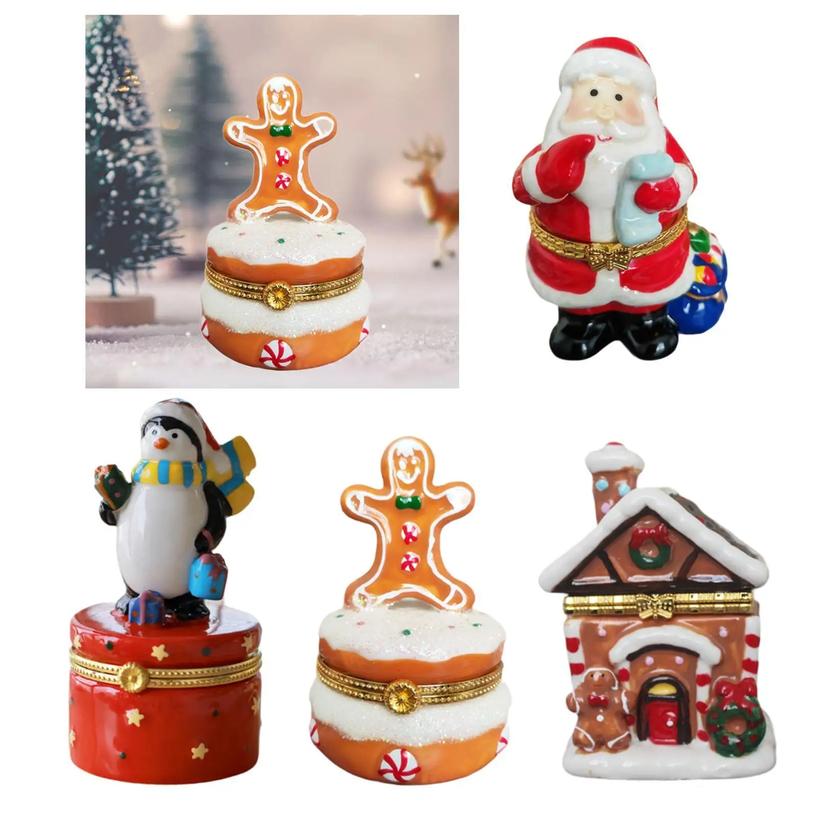 Christmas Jewelry Trinket Box Hinged Decorative Ceramic Jewelry Ring Box