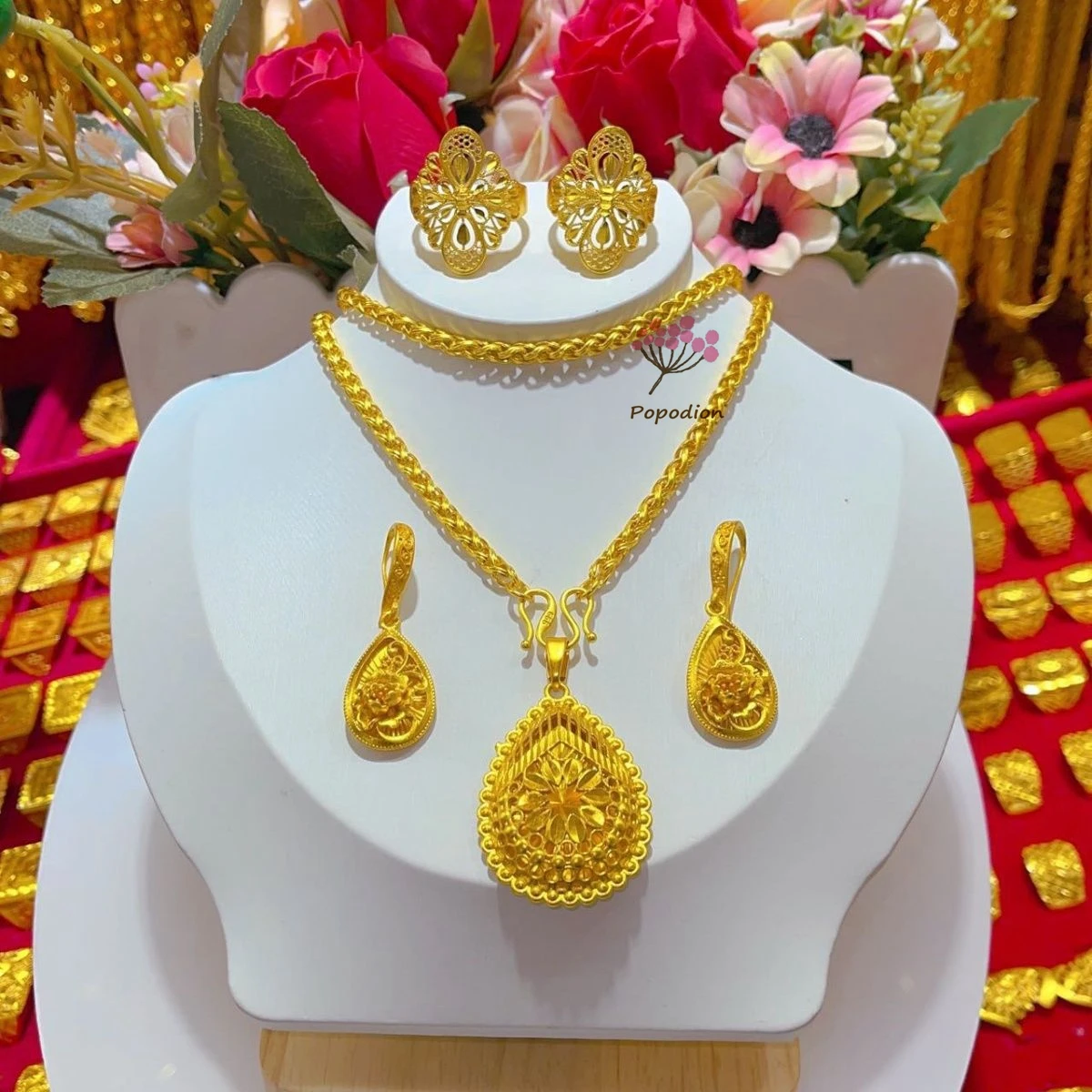 

2024 Popodion Dubai Middle East New Necklace Earrings for Women's Wedding Party Jewelry Set DD10341