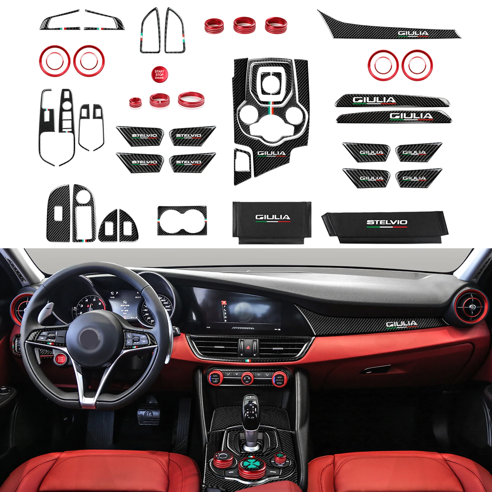 Car Center Console Gear Shift Panel For Alfa Romeo Giulia 952/Stelvio 949 2016-2027 Accessories, Carbon Fiber Interior Sticker