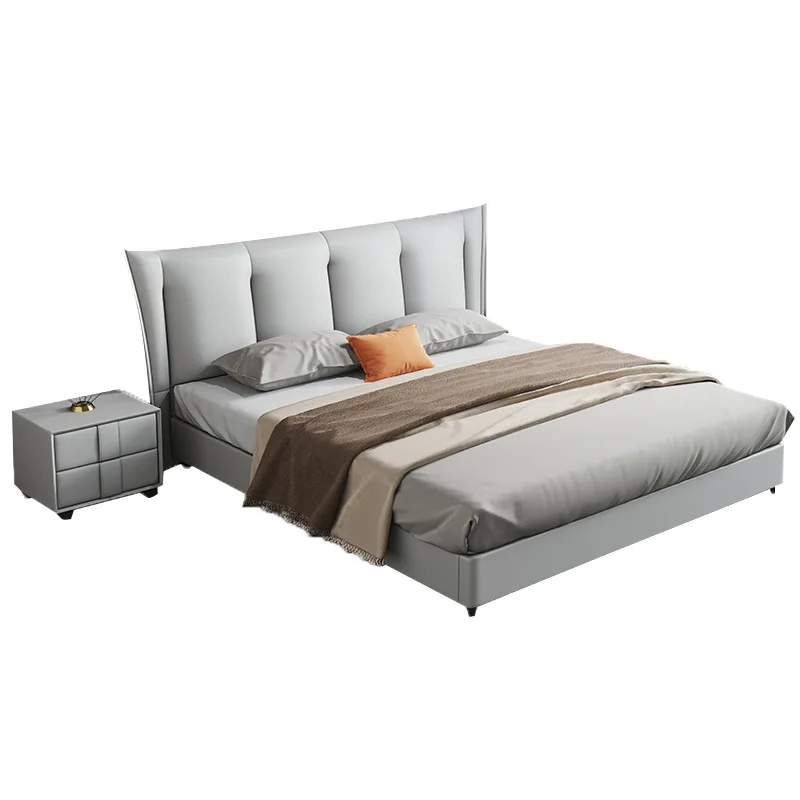 

Italian, minimalist, leather bed, double, master bedroom, modern, soft bag, storage, light luxury