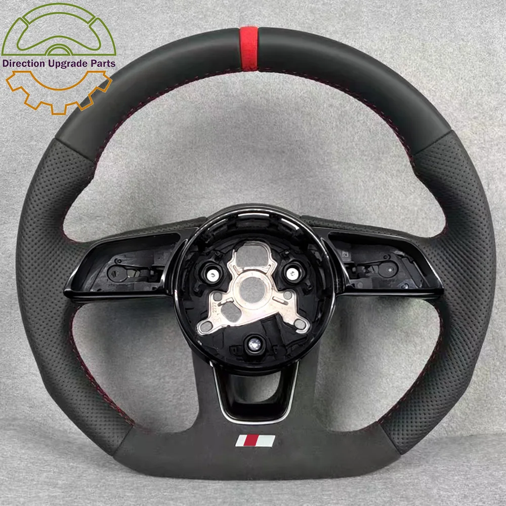 

For A3 A4 A5 B9 8V Semi Perforated Leather Red Line Flat Bottomed Sports Steering Wheel