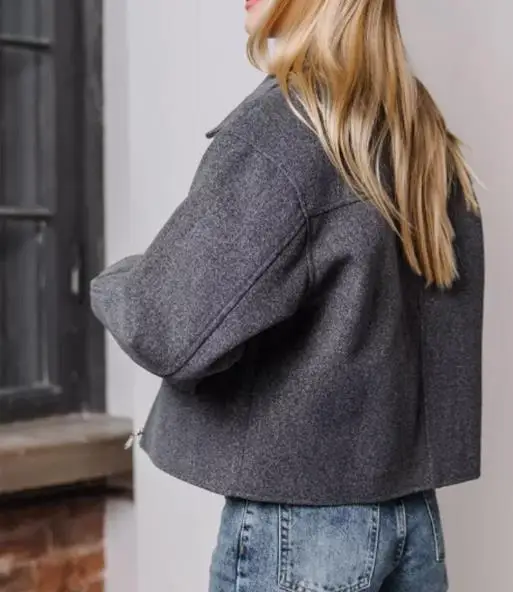 Abrigo de lana con bolsillos Top de manga larga 2025 Otoño e Invierno ropa diaria femenina nueva moda chaqueta de solapa recortada para mujer