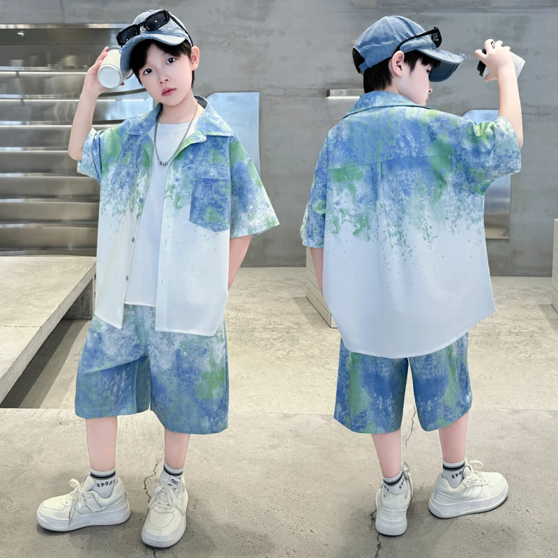 Stylish Tie Dye Children Summer Set Shirt and Shorts for Boy New Design Top and Bottom Clothes Set Kids Fashion 2 PCS Tracksuit