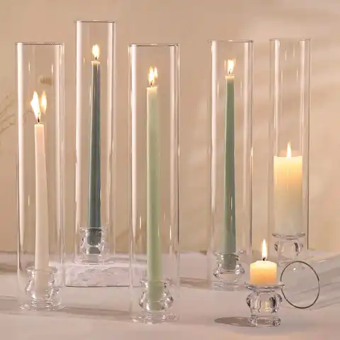 9.8 inch Clear Candlestick , Hurricane Glass Candle Sticks Holders for Table Centerpiece Wedding Party Dining Event Decor
