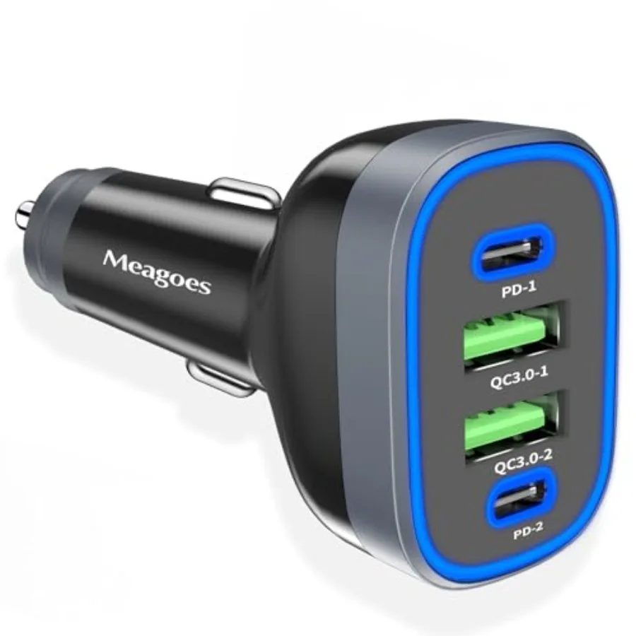 

USB C Car Charger, 4 Ports 90W Super Fast Charging, Dual 45W USBC and QC3.0 USB 12V Cigarette Lighter Adapter for iPhone 17 Air