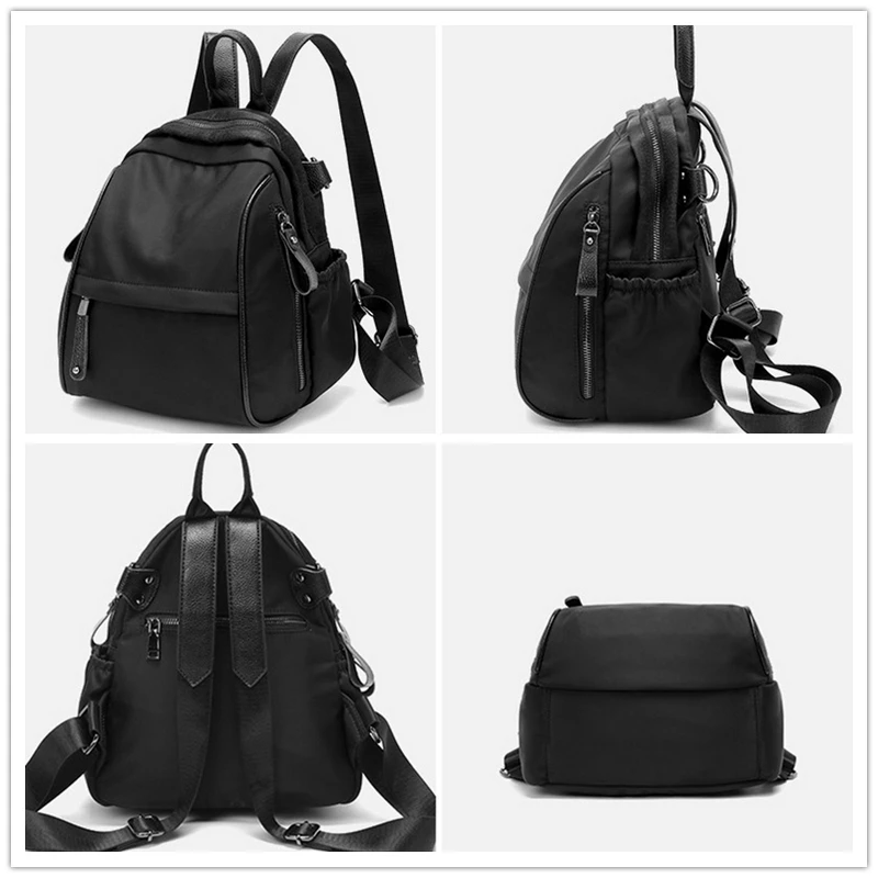 MOCHILA negra impermeable para mujer, bolsa de viaje de lona, pequeña, bonita, informal, coreana