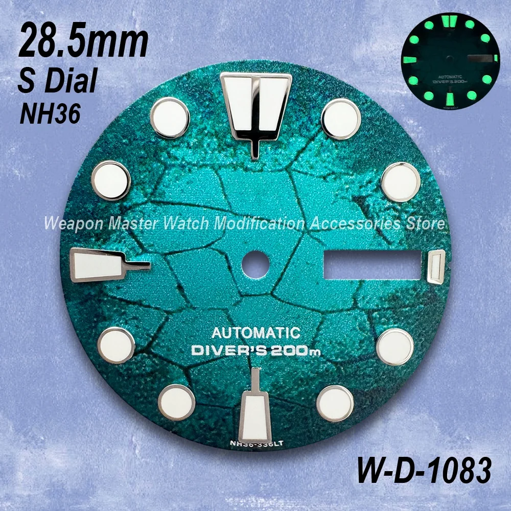 28.5 مللي متر S شعار الغوص الهاتفي صالح NH35/NH36/4R/7S حركة الأخضر مضيئة الشق المزدوج التقويم ساعة عالية الجودة تعديل Acce
