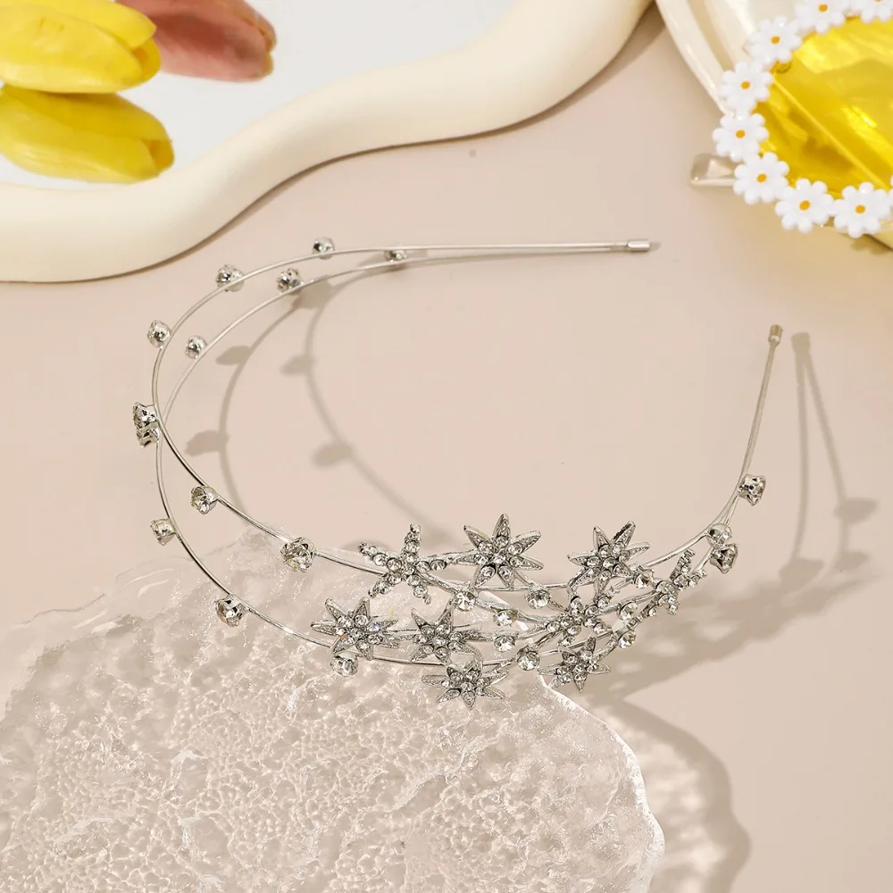 

Fashion Rhinestones Snowflake Rhinestones Hairbands Flower Design Double Layer Women Headband Hair Accessories Women Girl