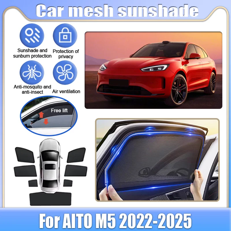 

For AITO M5 2022-2025 2024 2023 Car Mesh Shades Window Sunshades Sunscreen Privacy Curtains Sun Visors Mosquitos Auto Accessorie