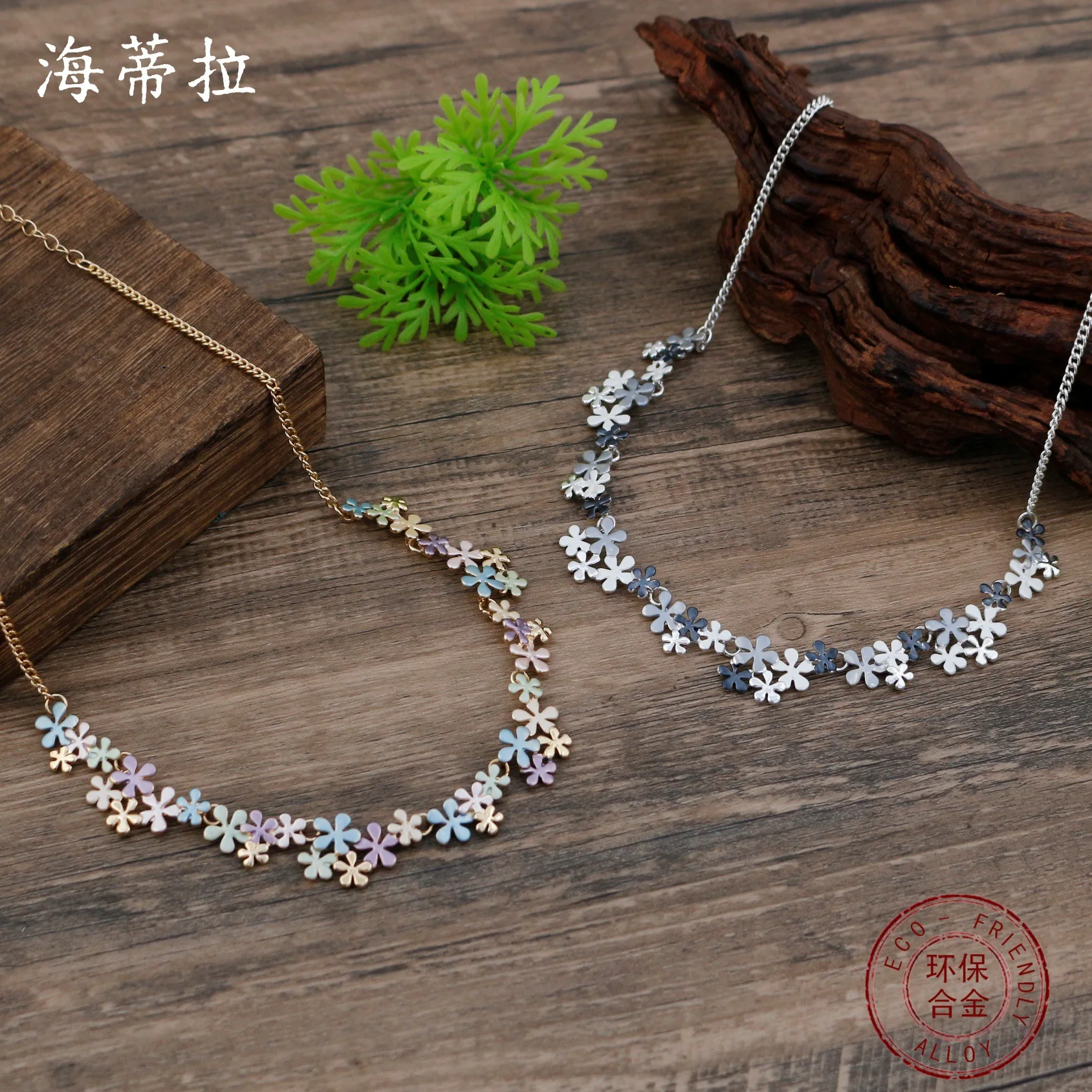 DIY accessories enamel color geometric flower necklace women's fashion simple color painting oil small petal versatile neck cha