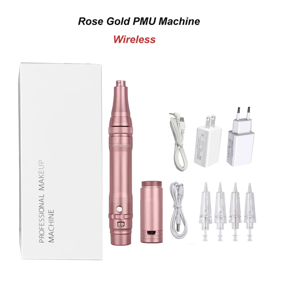 

Беспроводная ручка для перманентного макияжа розового золота для татуировки бровей, косметическая машина, долговечный инструмент для микроблейдинга естественного вида