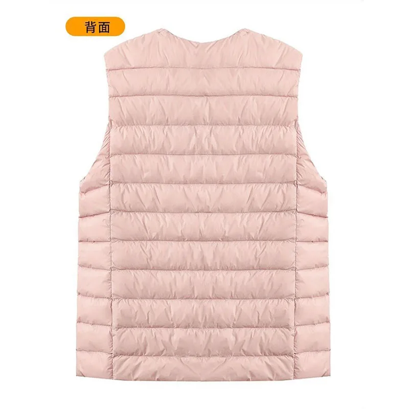 2024 New Lightweight Coat Cotton Women's Vest Jacket  Autumn Winter, Short Female With Collarless Tank Top Round Neck Overcoat