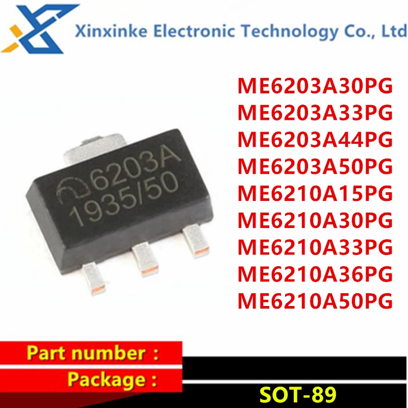 10PCS ME6203A30PG 33PG 44PG 50PG SOT-89 3V 3.3V 4.4V 5V 6203A-5.0 ME6210A15PG 36PG 6210A-3.6V 1.5V LDO Linear Voltage Regulator